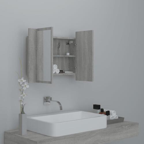 Spejlskab m. LED-lys 60x12x45 cm konstrueret træ grå sonoma-eg