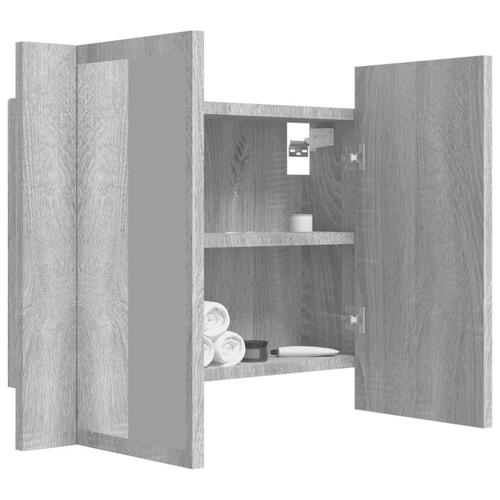 Spejlskab m. LED-lys 60x12x45 cm konstrueret træ grå sonoma-eg