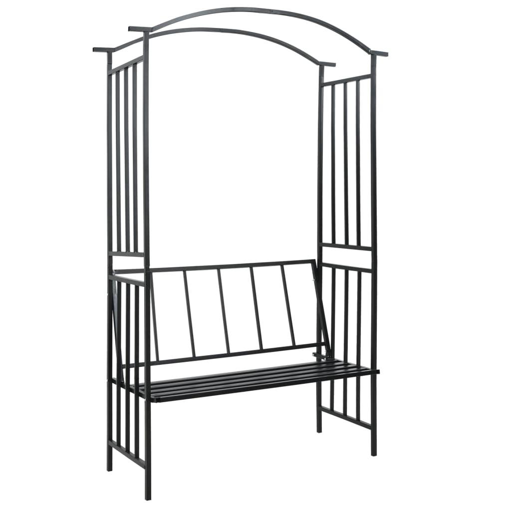 Havebue med bænk 128x50x207 cm jern sort billede