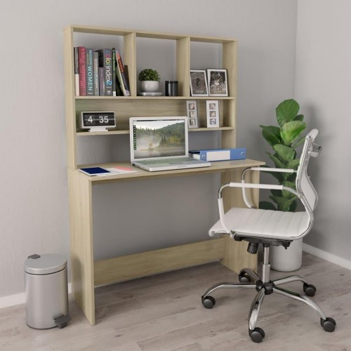 Skrivebord med hylder 110×45×157 cm - konstrueret træ i sonoma-eg