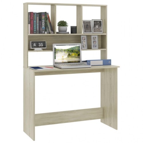 Skrivebord med hylder 110×45×157 cm - konstrueret træ i sonoma-eg