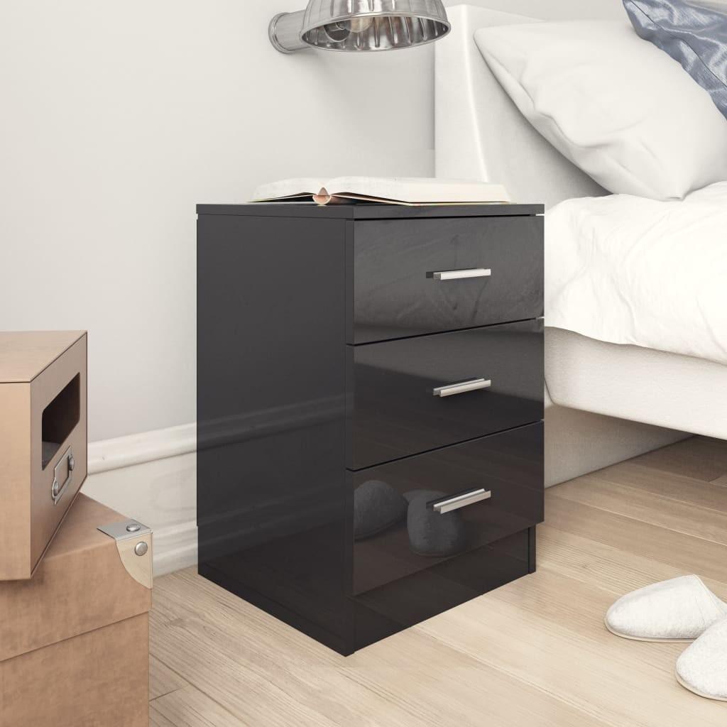 Sengeskabe 2 stk. 38 x 35 x 56 cm spånplade sort højglans