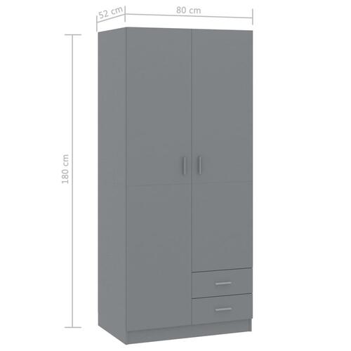 Klædeskab 80 x 52 x 180 cm spånplade grå