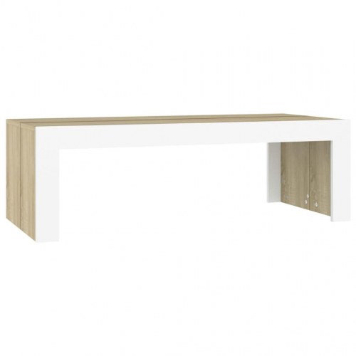 Sofabord 110x50x35 cm spånplade hvid og sonoma-eg