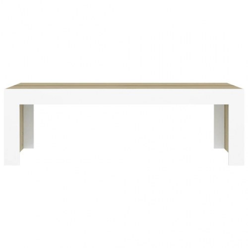 Sofabord 110x50x35 cm spånplade hvid og sonoma-eg