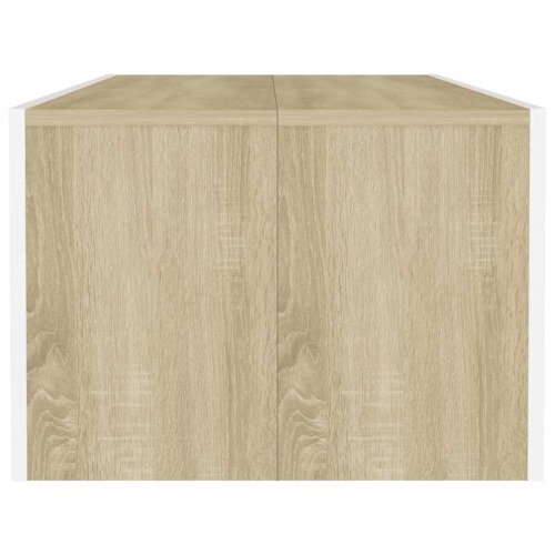 Sofabord 110x50x35 cm spånplade hvid og sonoma-eg