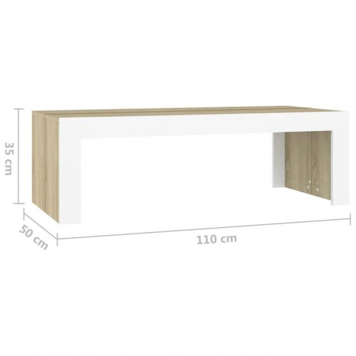 Sofabord 110x50x35 cm spånplade hvid og sonoma-eg