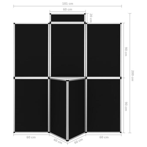 8-panels udstillingsvæg med bord foldbar 181x200 cm sort