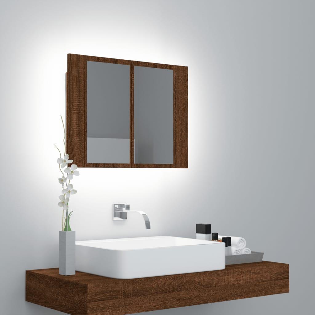 Spejlskab m. LED-lys 60x12x45 cm konstrueret træ brunt eg