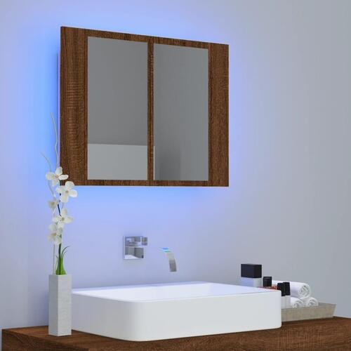 Spejlskab m. LED-lys 60x12x45 cm konstrueret træ brunt eg