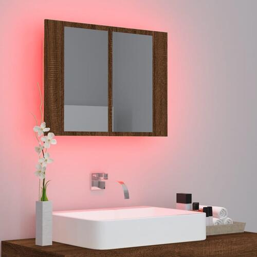 Spejlskab m. LED-lys 60x12x45 cm konstrueret træ brunt eg
