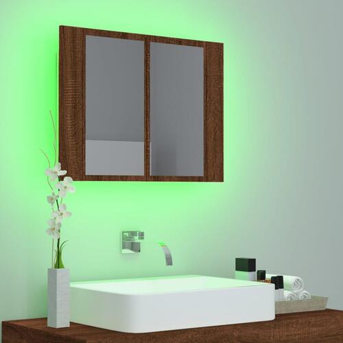 Spejlskab m. LED-lys 60x12x45 cm konstrueret træ brunt eg