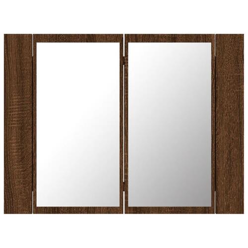 Spejlskab m. LED-lys 60x12x45 cm konstrueret træ brunt eg