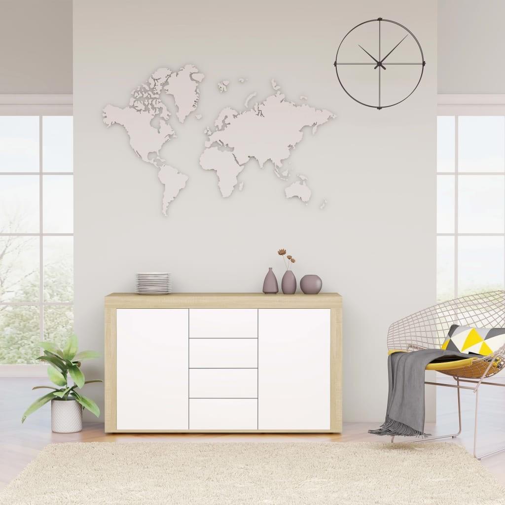 Skænk 120x36x69 cm spånplade hvid og sonoma-eg