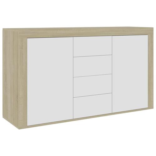 Skænk 120x36x69 cm spånplade hvid og sonoma-eg