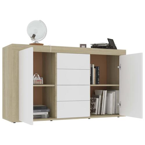 Skænk 120x36x69 cm spånplade hvid og sonoma-eg