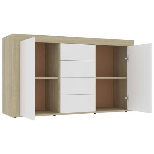 Skænk 120x36x69 cm spånplade hvid og sonoma-eg