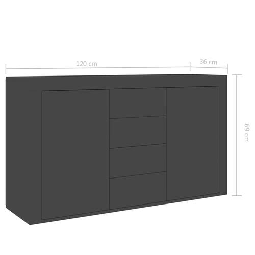Skænk 120x36x69 cm spånplade grå højglans