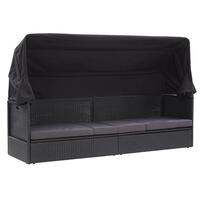 Solseng med baldakin polyrattan sort
