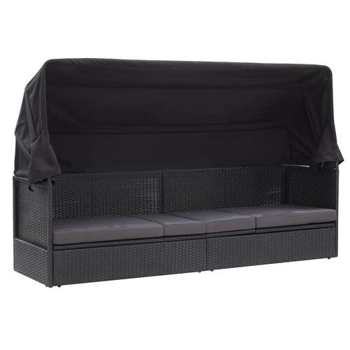 Solseng med baldakin polyrattan sort