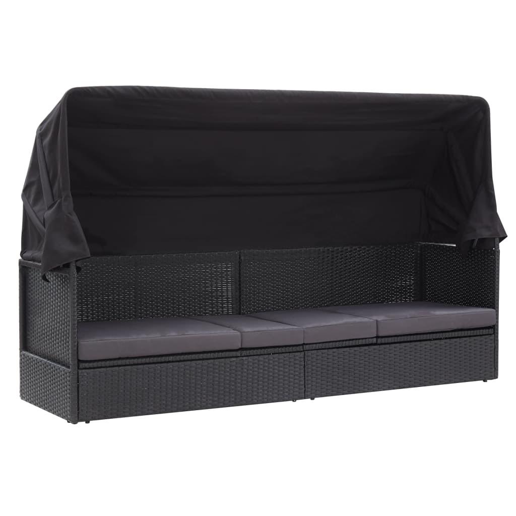 Solseng med baldakin polyrattan sort
