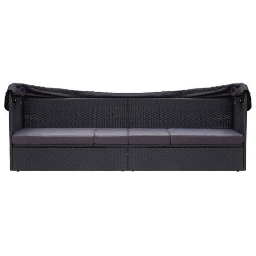 Solseng med baldakin polyrattan sort