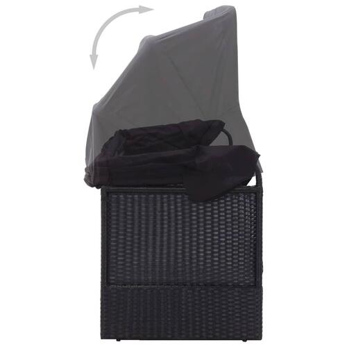 Solseng med baldakin polyrattan sort