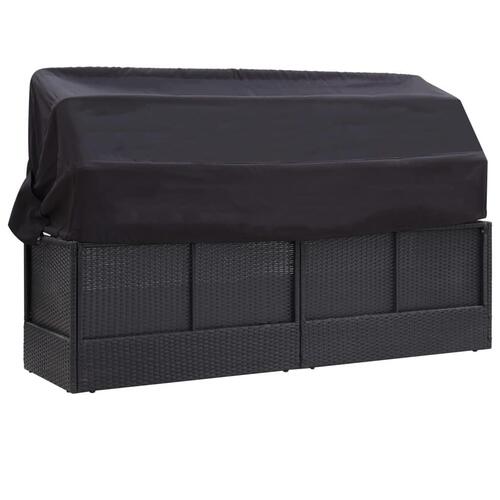 Solseng med baldakin polyrattan sort