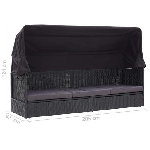 Solseng med baldakin polyrattan sort