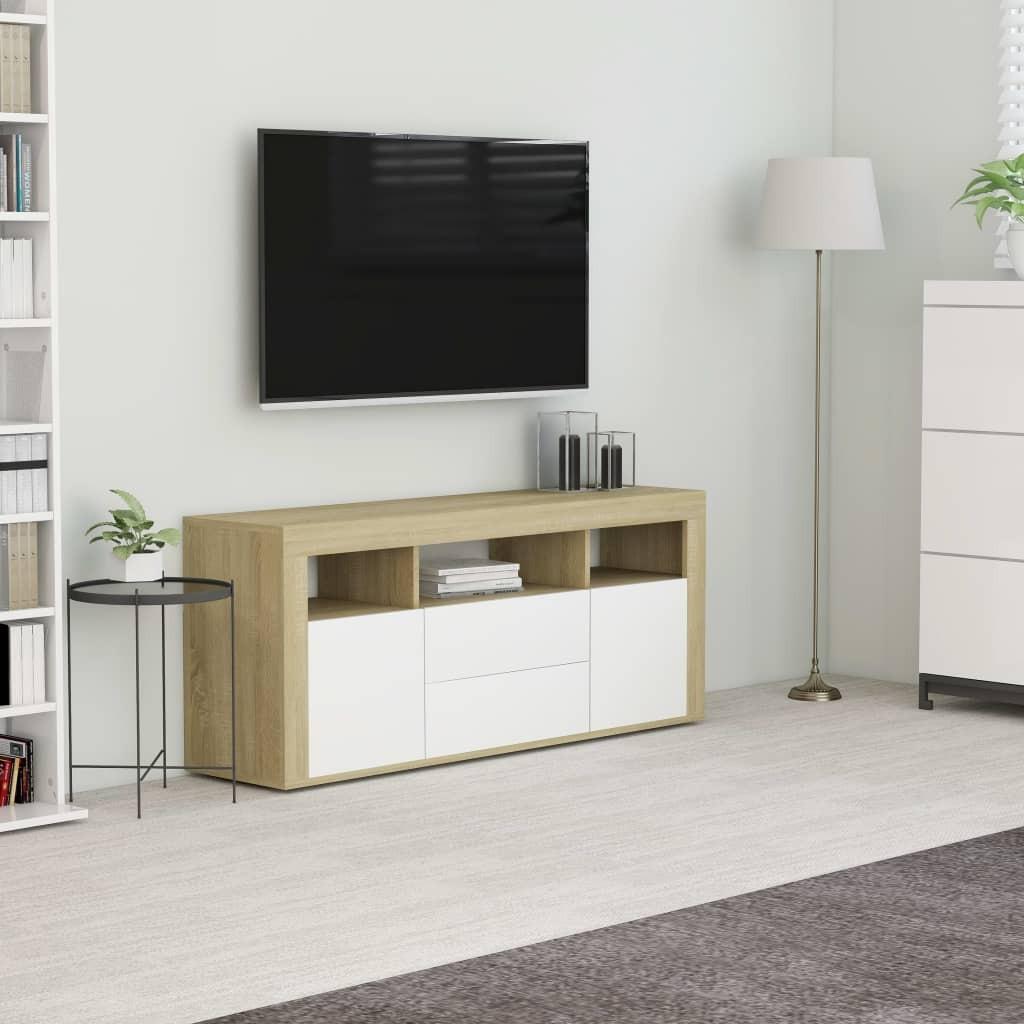 Tv-skab 120x30x50 cm spånplade hvid og sonoma-eg