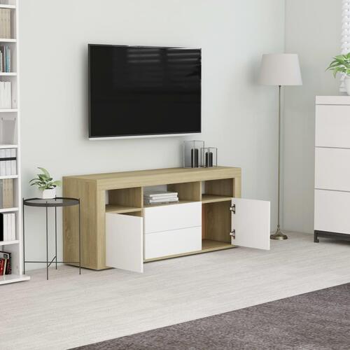 Tv-skab 120x30x50 cm spånplade hvid og sonoma-eg