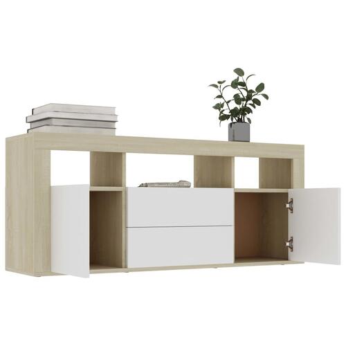 Tv-skab 120x30x50 cm spånplade hvid og sonoma-eg