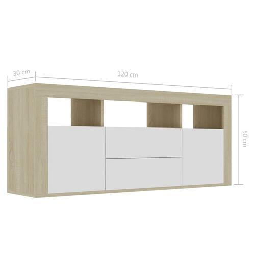 Tv-skab 120x30x50 cm spånplade hvid og sonoma-eg