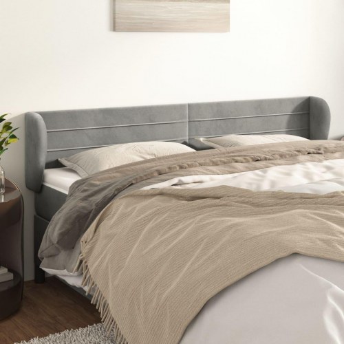 Sengegavl med kanter 183 x 23 x 78/88 cm fløjl - lysegrå