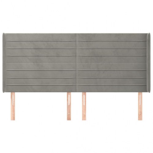 Sengegavl med kanter i fløjl - 183×16×118/128 cm, lysegrå