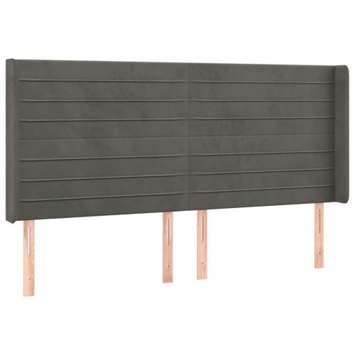 Sengegavl med kanter i fløjl - 183×16×118/128 cm, mørkegrå