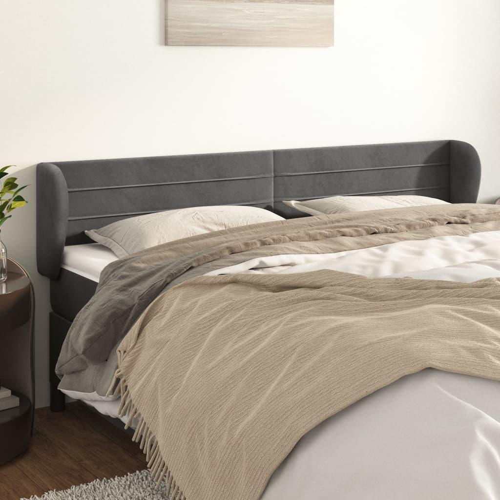 Sengegavl med kanter 183x23x78/88 cm fløjl mørkegrå billede