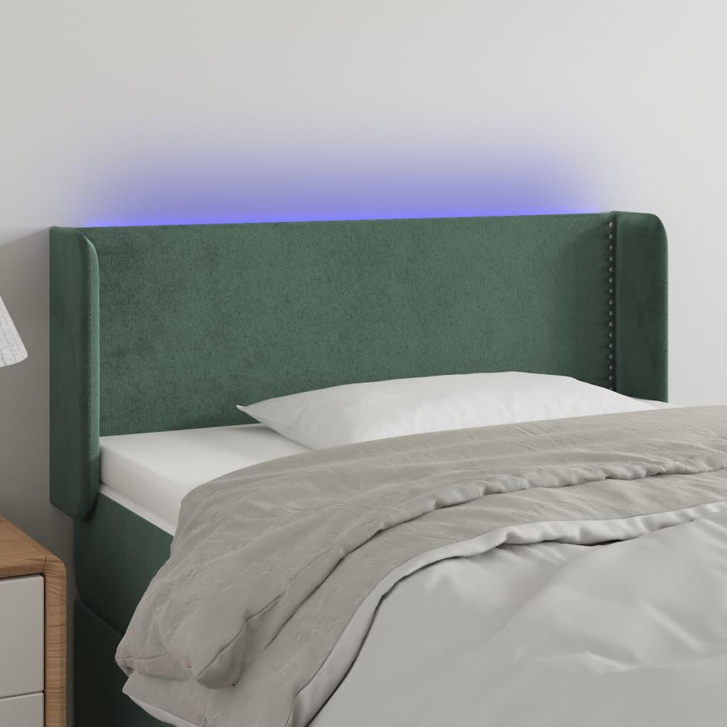 Sengegavl med LED-lys 103x16x78/88 cm - fløjl, mørkegrøn billede