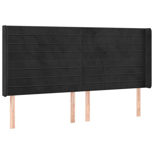 Sengegavl med kanter i fløjl - 183×16×118/128 cm, sort