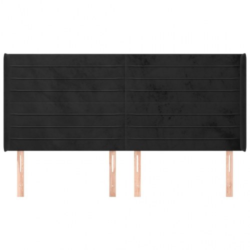 Sengegavl med kanter i fløjl - 183×16×118/128 cm, sort