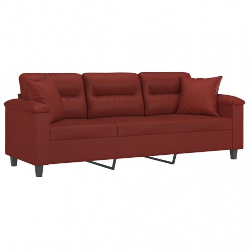 3-personers sofa med puder og hynder 180 cm kunstlæder vinrød