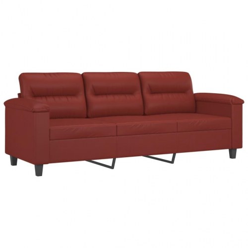 3-personers sofa med puder og hynder 180 cm kunstlæder vinrød