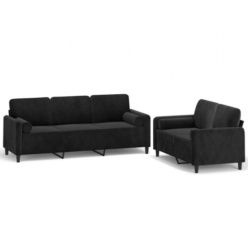 Sofasæt 2 dele med pyntepuder og hynder velour sort