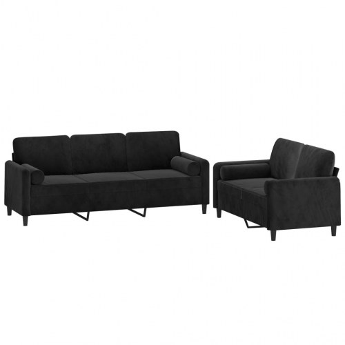 Sofasæt 2 dele med pyntepuder og hynder velour sort