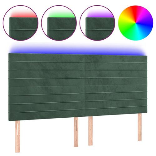 Sengegavl med LED-lys 180x5x118/128 cm fløjl mørkegrøn