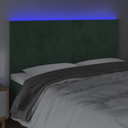 Sengegavl med LED-lys 180x5x118/128 cm fløjl mørkegrøn