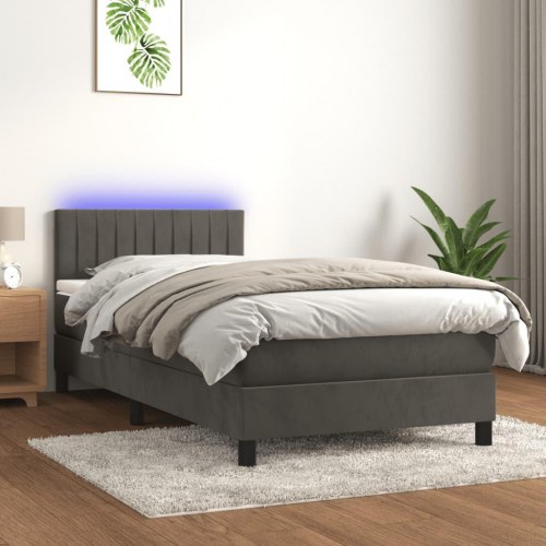 Kontinentalseng med madras og LED-lys 80×200 cm - velour, mørkegrå