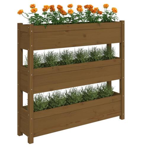 Plantekasse 112x25x104,5 cm massivt fyrretræ gyldenbrun