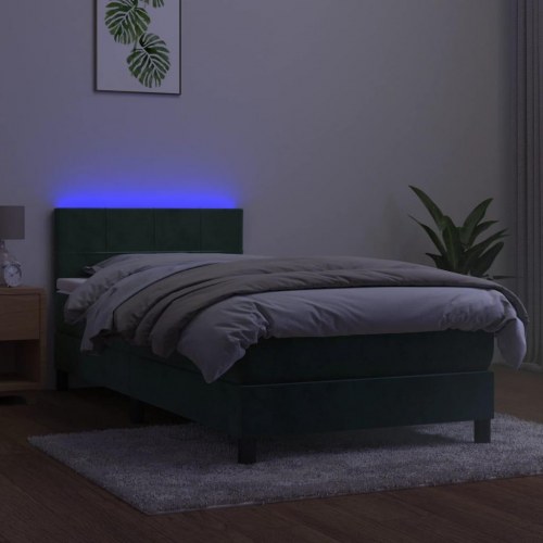 Kontinentalseng med madras og LED-lys 80×200 cm - velour mørkegrøn