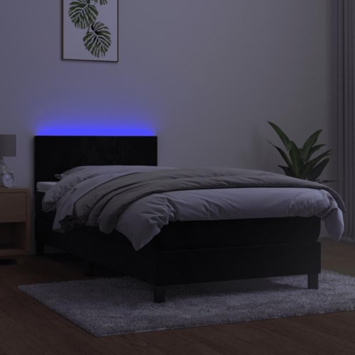 Kontinentalseng med madras og LED-lys 80×200 cm - velour, sort